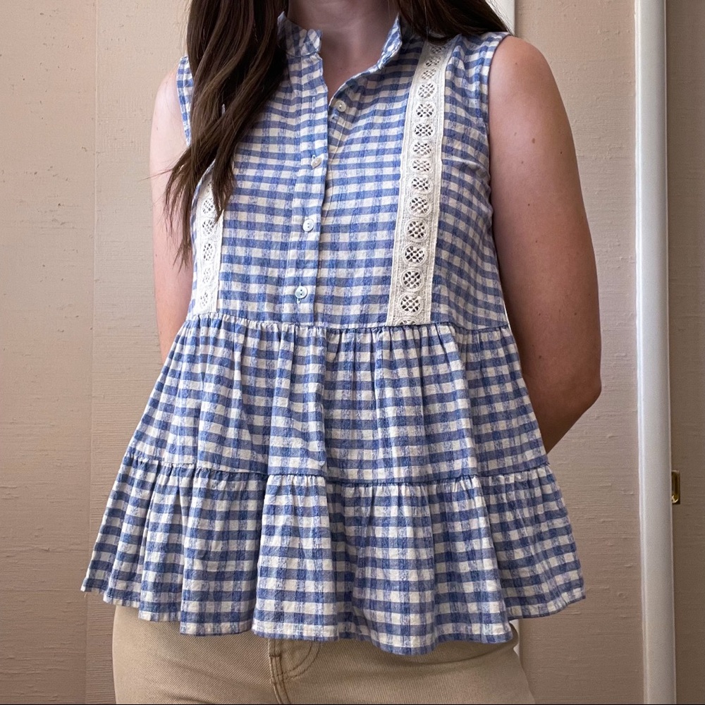 Francesca’s Collections Alya blue gingham tank top